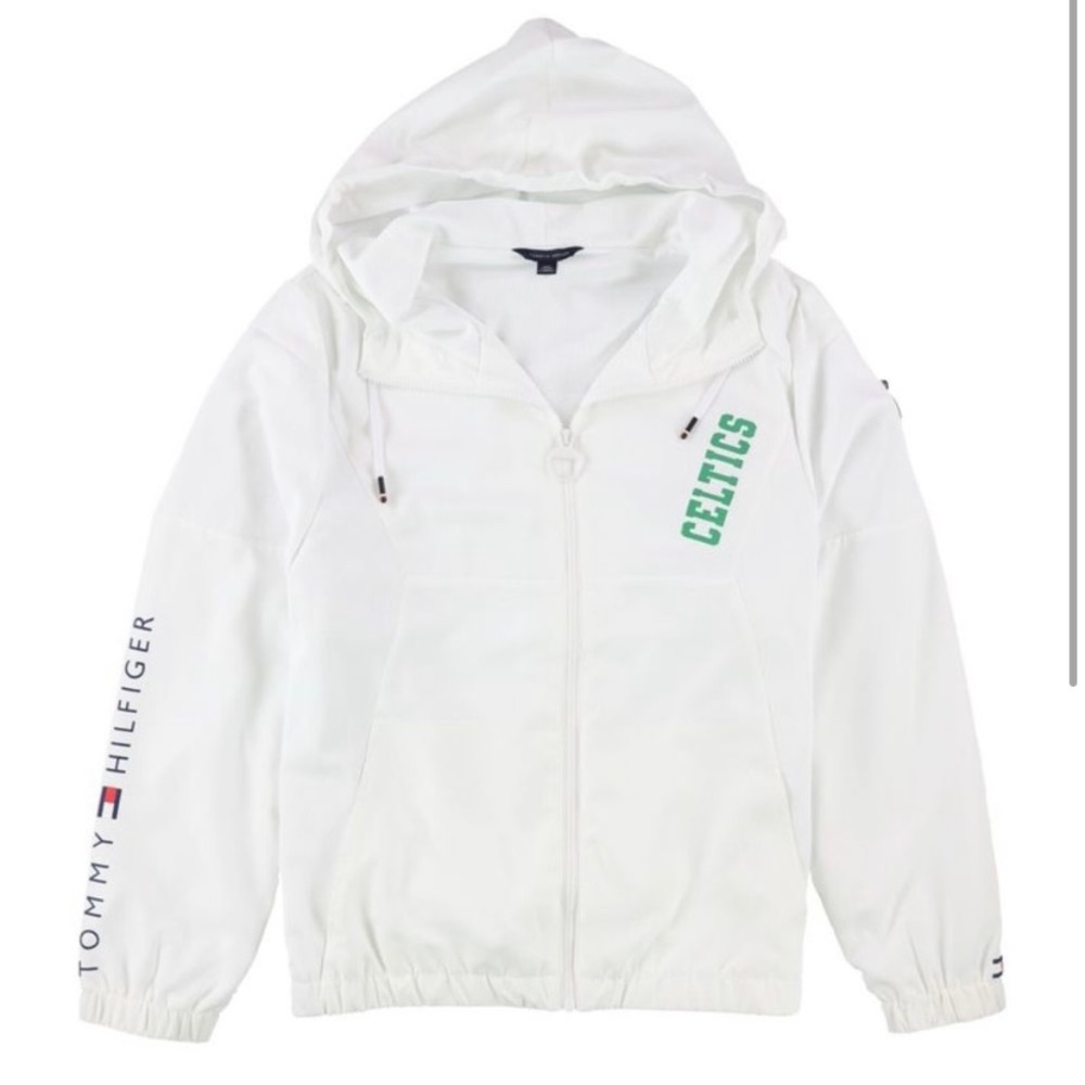 Tommy Hilfiger Mens Boston Celtics Windbreaker Jacket, White